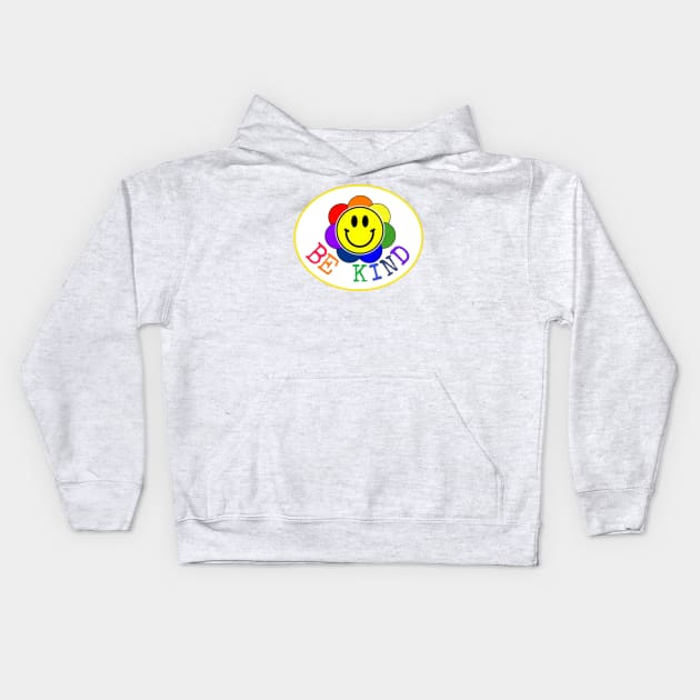 Be Kind Rainbow Smiley Face Flower Kids Hoodie by KrissyK